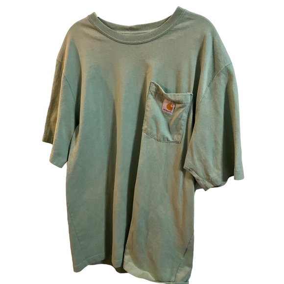Carhartt Short Sleeve Large Green T-Shirt Pocket Loose Fit - Picture 2 of 6